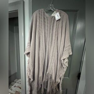 Spirited Boho Grey Taupe Fringed Kimono
